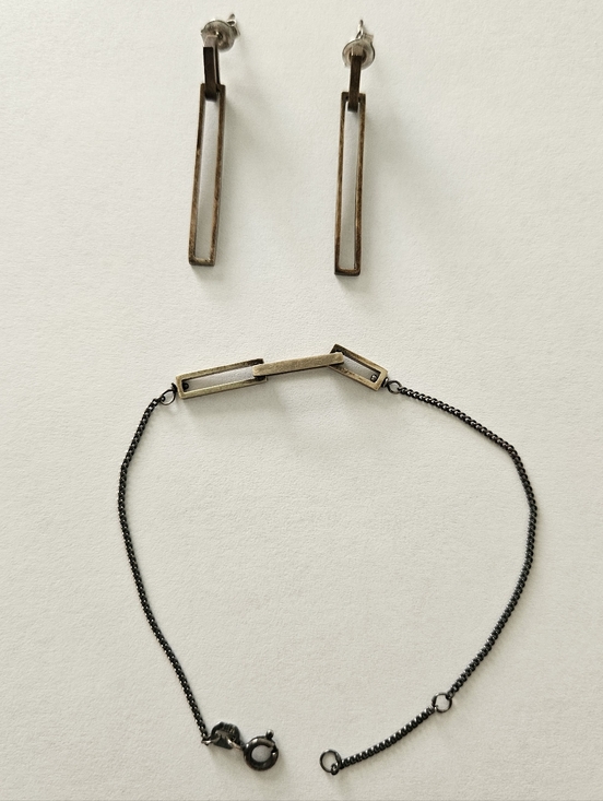 Vintage Jewelry - VINTAGE Minimalist Earrings And Bracelet Set Genuine Silver Plated Gold Retro